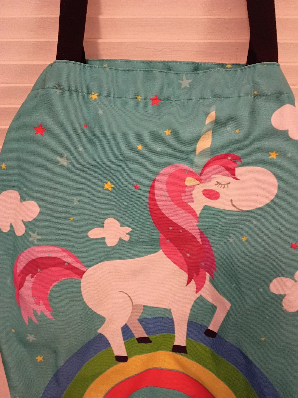 Kids Unicorn Rainbow Tote Bag - Turquoise with Black Handles